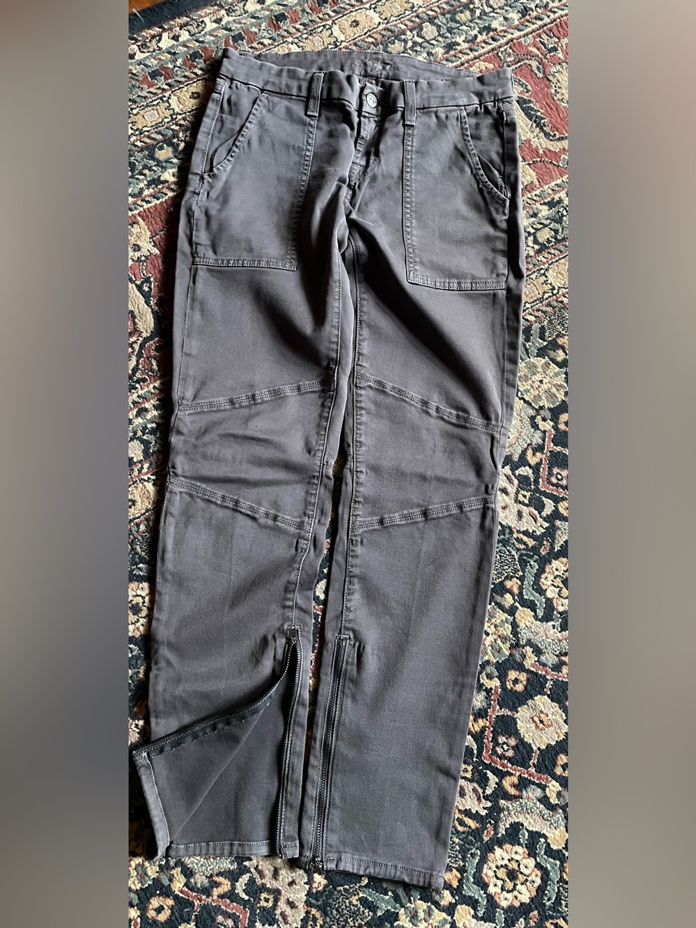 7 For All Mankind Grey Cargo Pants with Ankle Zips